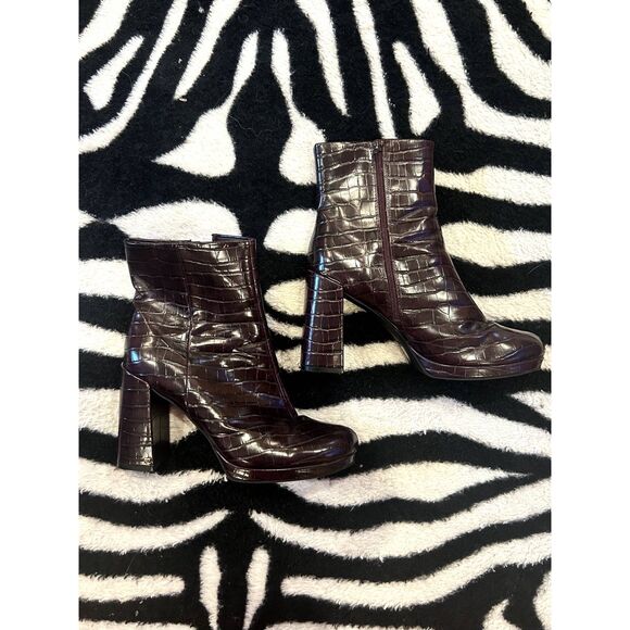 Rachel Zoe Burgundy Mahogany Croc-Embossed Maya Platform Boot Burgundy Size 10 - Picture 7 of 7